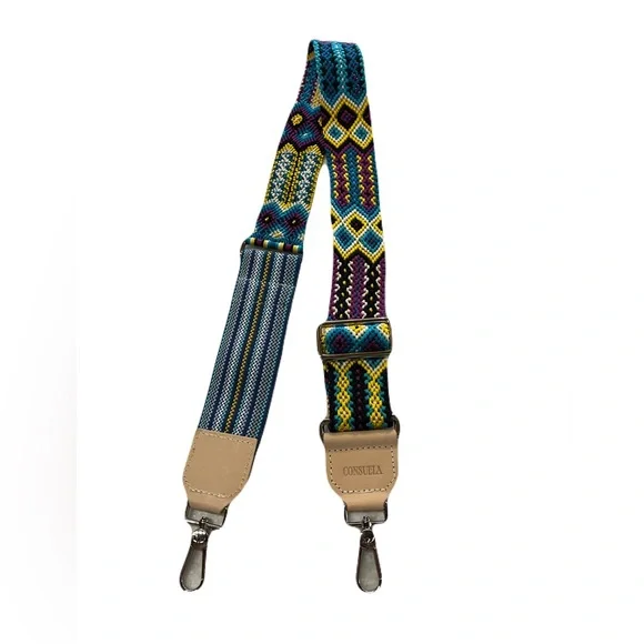 Consuela Blueberry wide woven shoulder strap trimmed in natural leather. - Picture 1 of 6